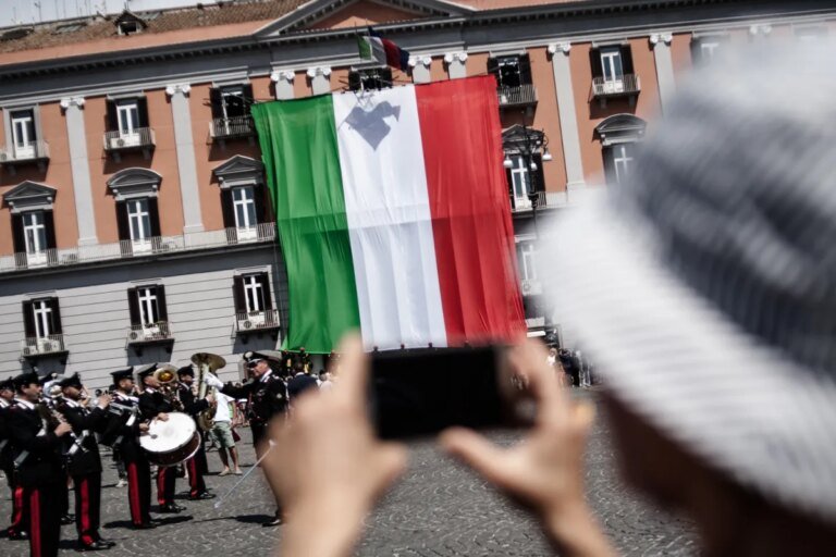 71st Anniversary Foundation Italian Republic in Naples, Italian, on June 2,2017, Flag-hoisting ceremony whit inter force department in Square the Plebiscito.