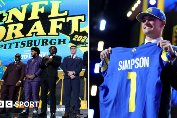 The NFL Draft in Pittsburgh with the Los Angeles Rams picking quarterback Ty Simpson in the first round