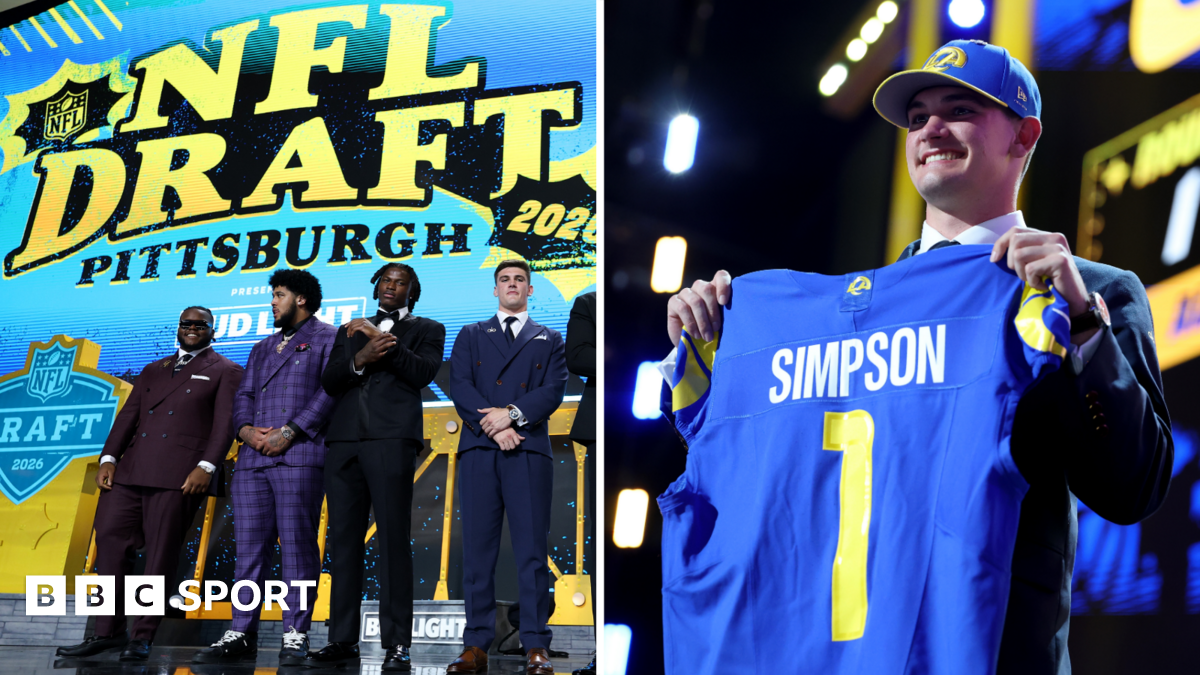 The NFL Draft in Pittsburgh with the Los Angeles Rams picking quarterback Ty Simpson in the first round