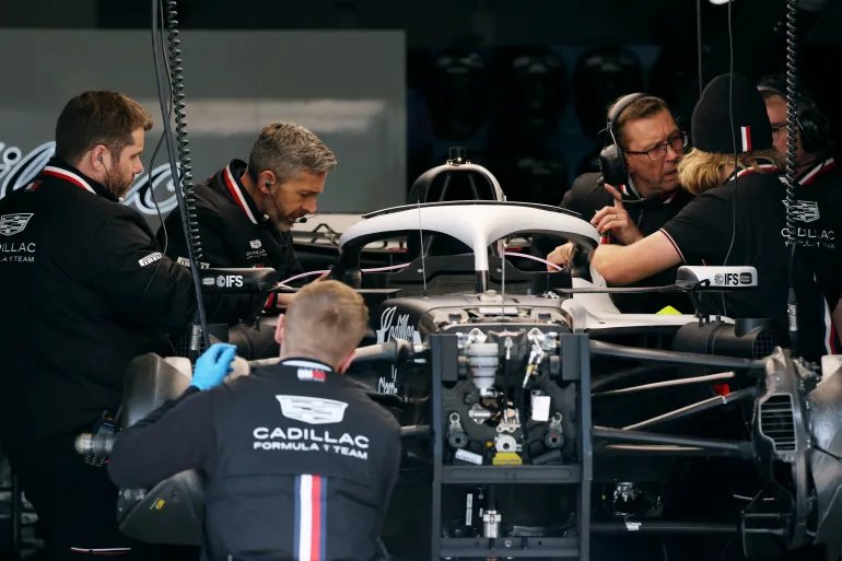 Formula One F1 - Chinese Grand Prix - Shanghai International Circuit, Shanghai, China - March 12, 2026 Cadillac engineers work in the garage ahead of the Chinese Grand Prix REUTERS/Go Nakamura