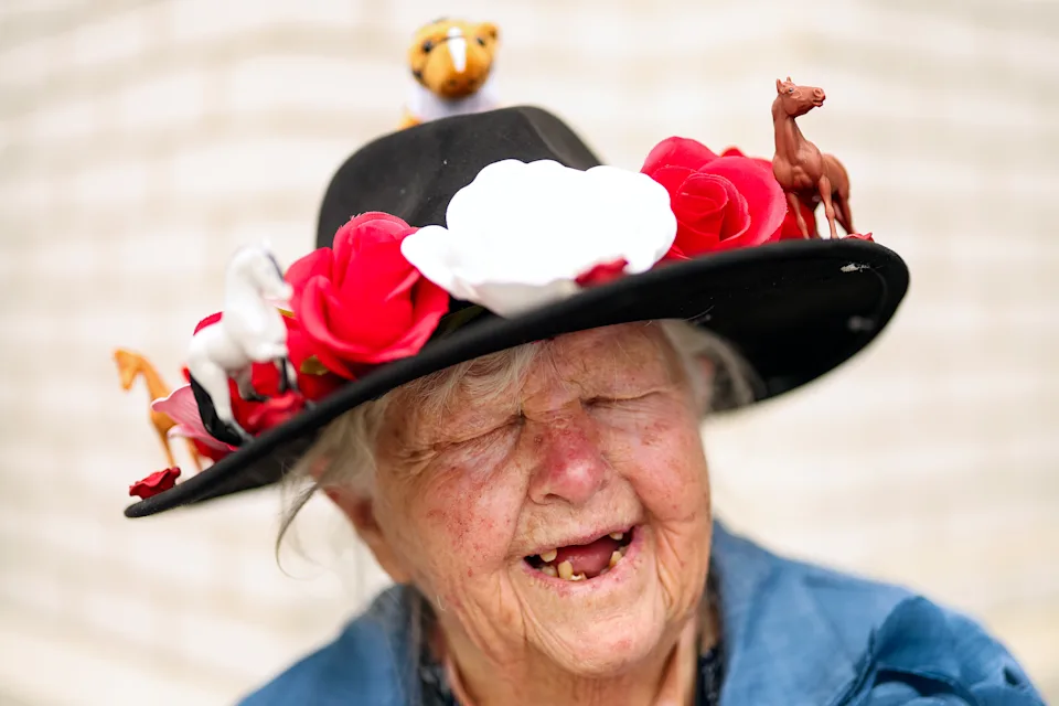 LOUISVILLE, KENTUCKY - MAY 02: A woman wears a hat decorated with toy horses ahead of the running of the 152th Kentucky Derby at Churchill Downs on May 02, 2026 in Louisville, Kentucky. (Photo by Steph Chambers/Getty Images)