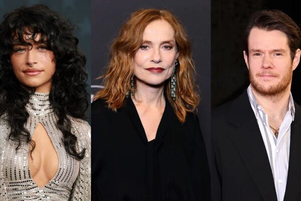 Odessa A’zion with Isabelle Huppert in the middle and Connor Swindells