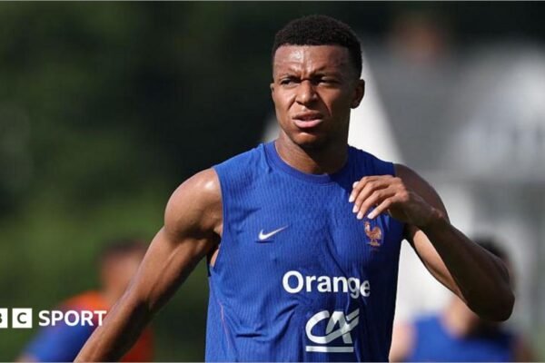 Kylian Mbappe in action during France training ahead of the World Cup
