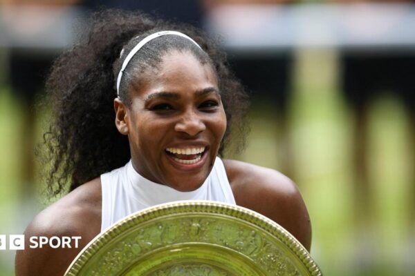 Serena Williams celebrates winning the Wimbledon title in 2016