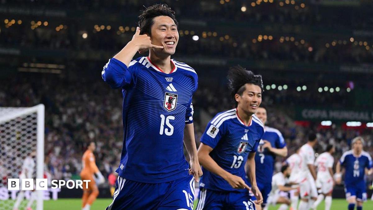 Daichi Kamada of Japan celebrates scoring his team's first goal during the FIFA World Cup 2026 Group F match between Tunisia and Japan at Monterrey Stadium