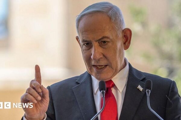 Benjamin Netanyahu speaks at an event in East Jerusalem.
