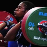 Madias Ngake weightlifting at the London 2012 Olympics