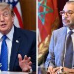 A split image showing Trump ( left) in 2026 and King Mohammed VI (right) in 2023 , both are wearing a suit and tie and sitting at a desk
