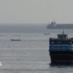 Vessels in the Strait of Hormuz, as seen from the Musandam Peninsula, Oman (3 August 2026)
