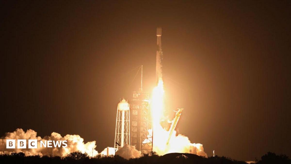 File image of a a Space X Falcon 9 rocket launching from Cape Canaveral, Florida, on 15 January 2025. Flame from the rocket are visible at the base as it hurtles into the air