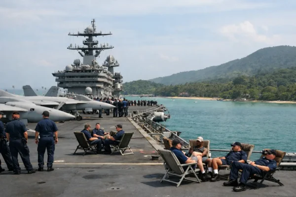 U.S. carrier pauses off Phuket for crew rest after Middle East deployment